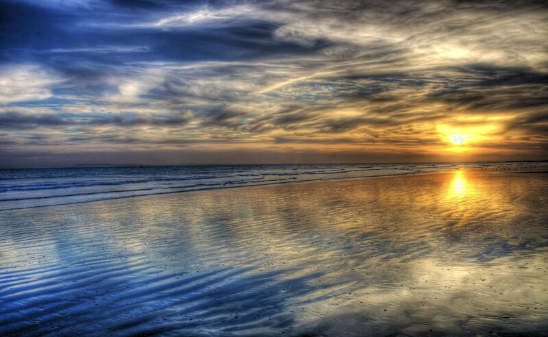 Sunset over Wet Beach — Blue
