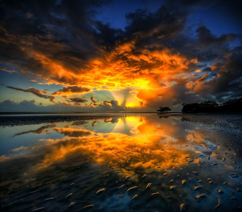 Sunset over Wet Beach — Clouds