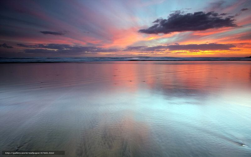 Sunset over Wet Beach — Orange, Serene