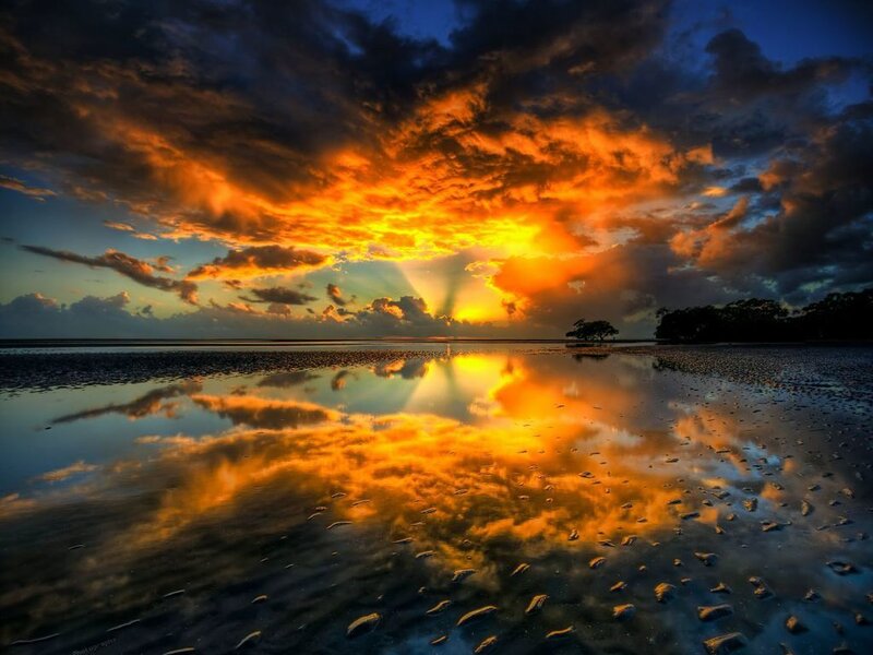 Sunset over Wet Beach — Orange