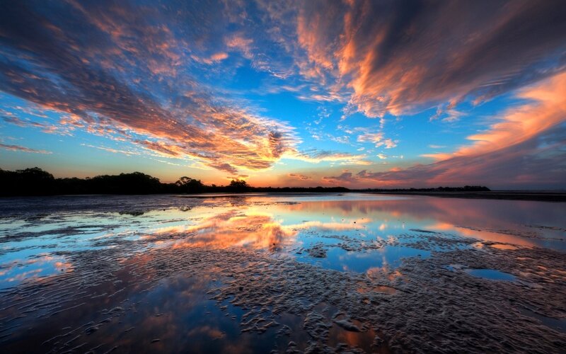 Sunset over Wet Sand — Blue, Dramatic