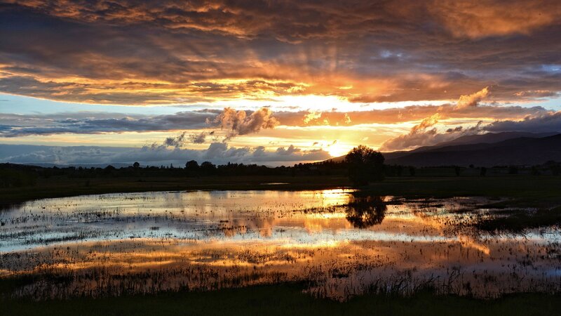 Sunset over Wetland — Orange, Dramatic, Photograph, Clouds