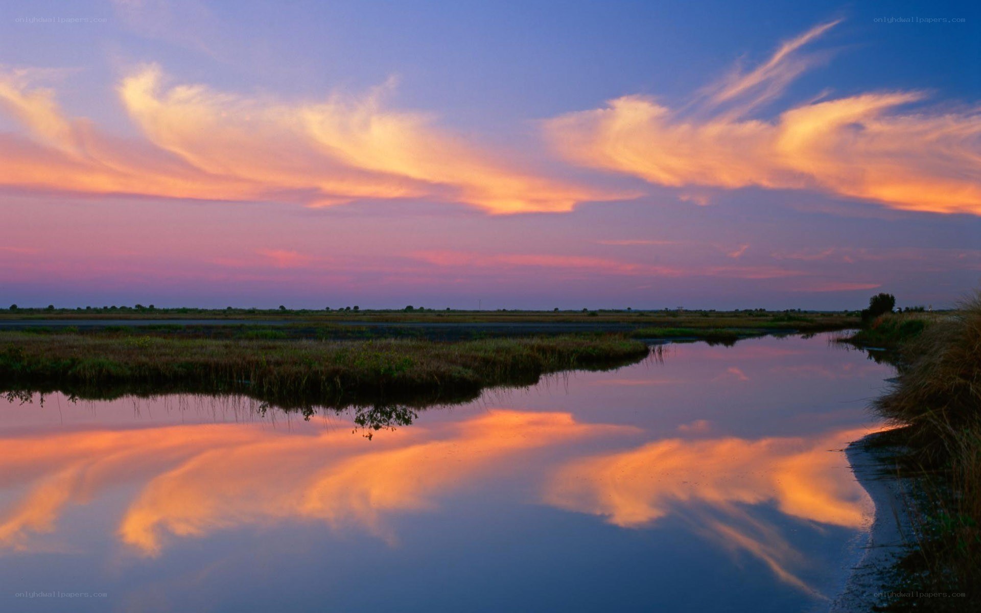 Sunset over wetlands