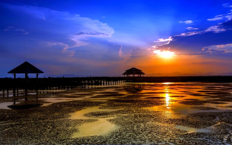 Sunset over Wetlands — Blue, Serene