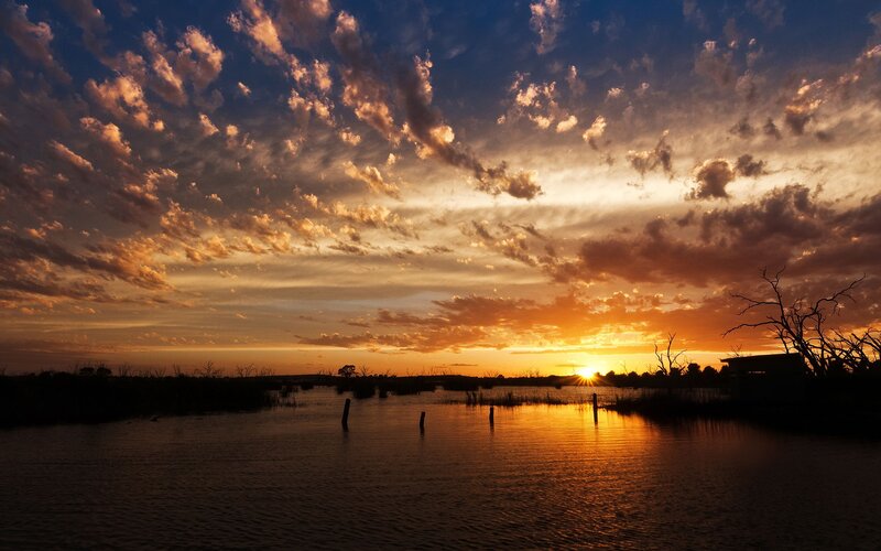 Sunset over Wetlands — Orange, Dramatic, Photograph, Sun
