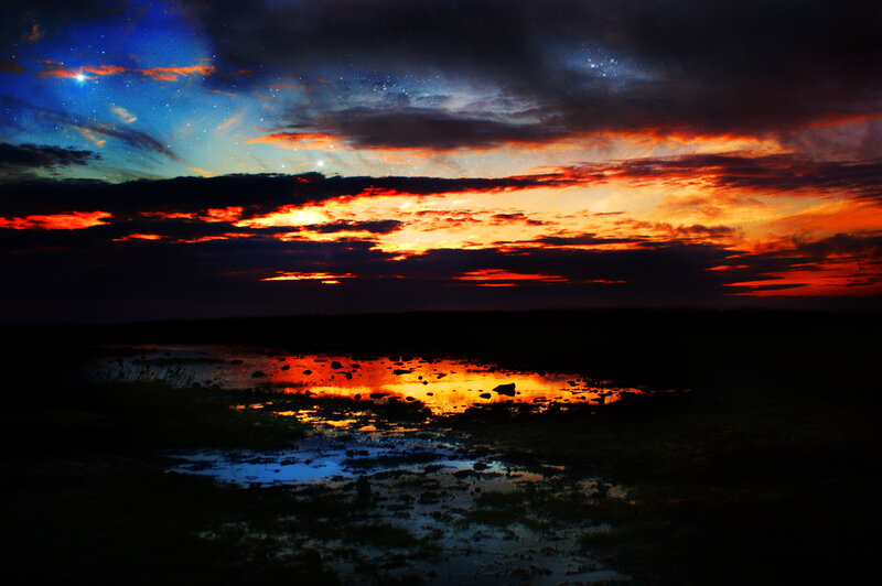 Sunset over Wetlands — Orange, Dramatic