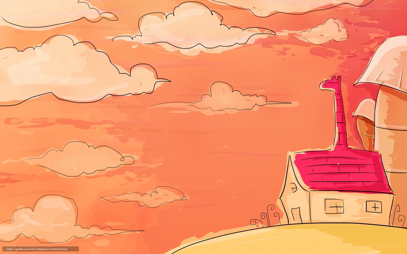 sunset over whimsical house