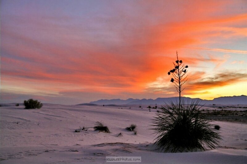 sunset over white sands