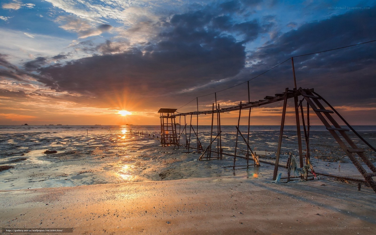 Sunset over wooden pier