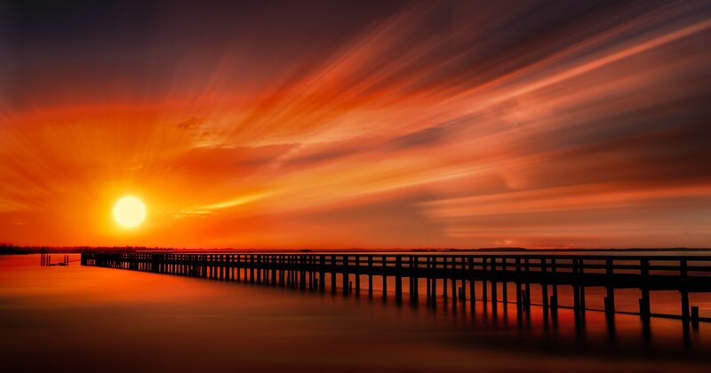 Sunset over Wooden Pier — Orange