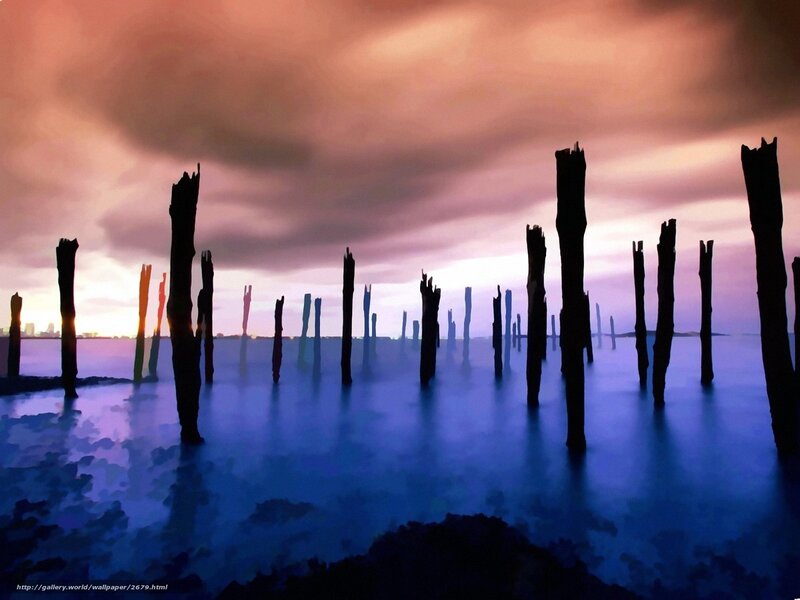 Sunset over wooden posts