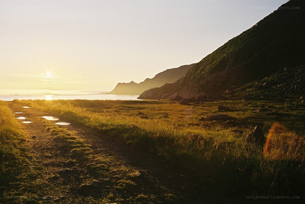 Sunset path by the sea