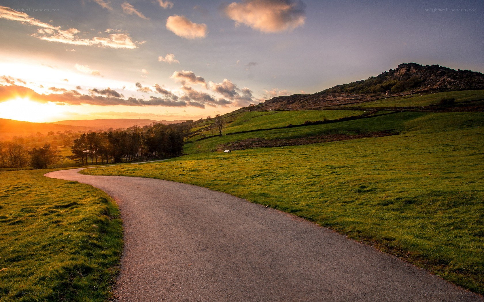 Sunset path in the countryside