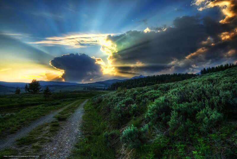 Sunset path through mountain valley