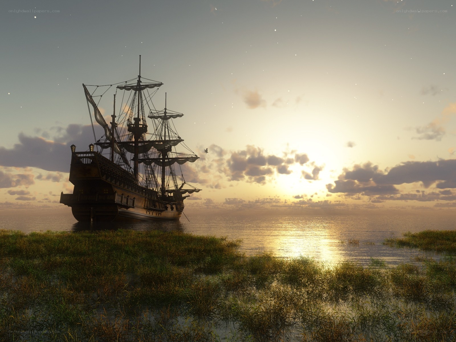 sunset pirate ship
