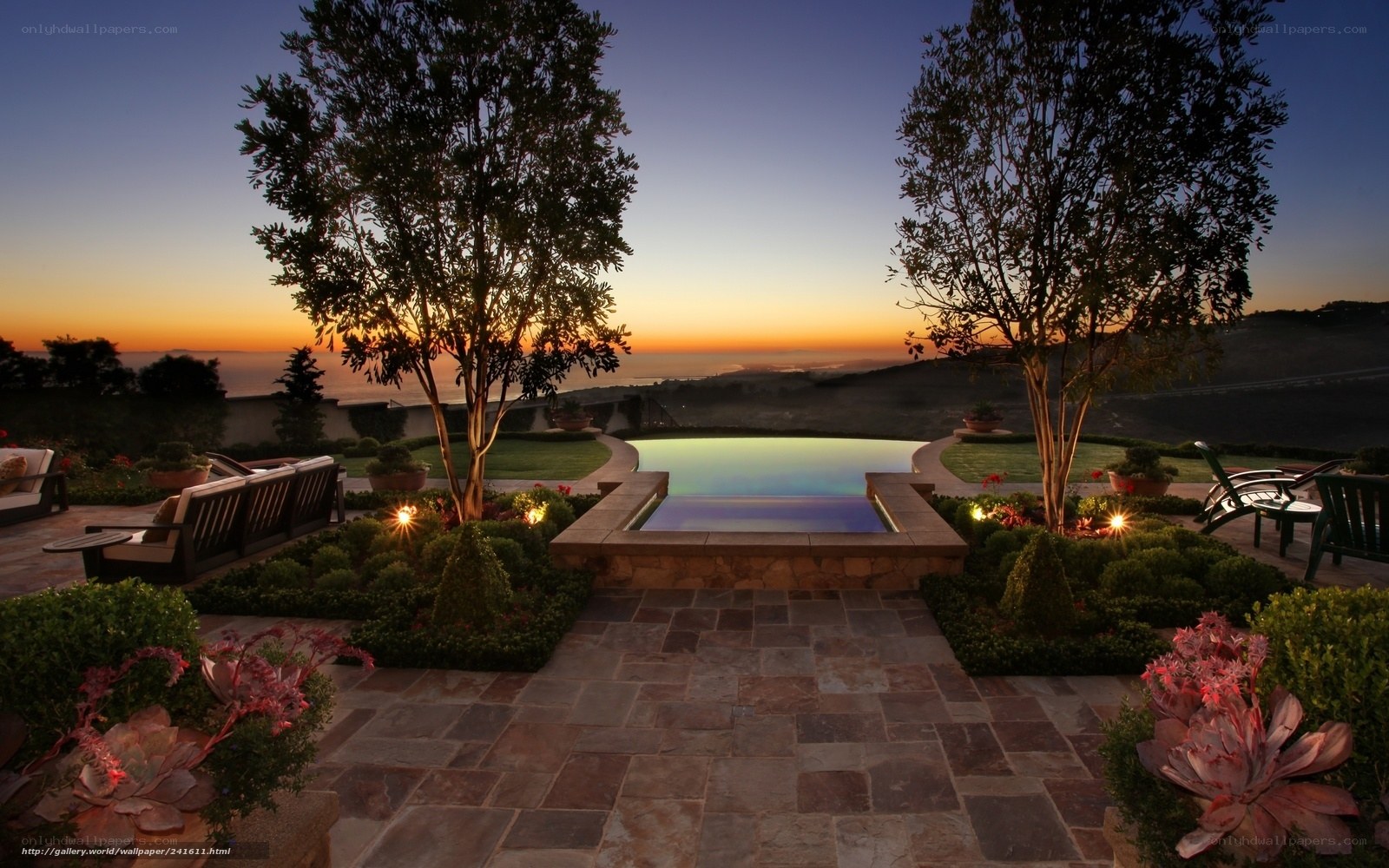 Sunset pool patio view