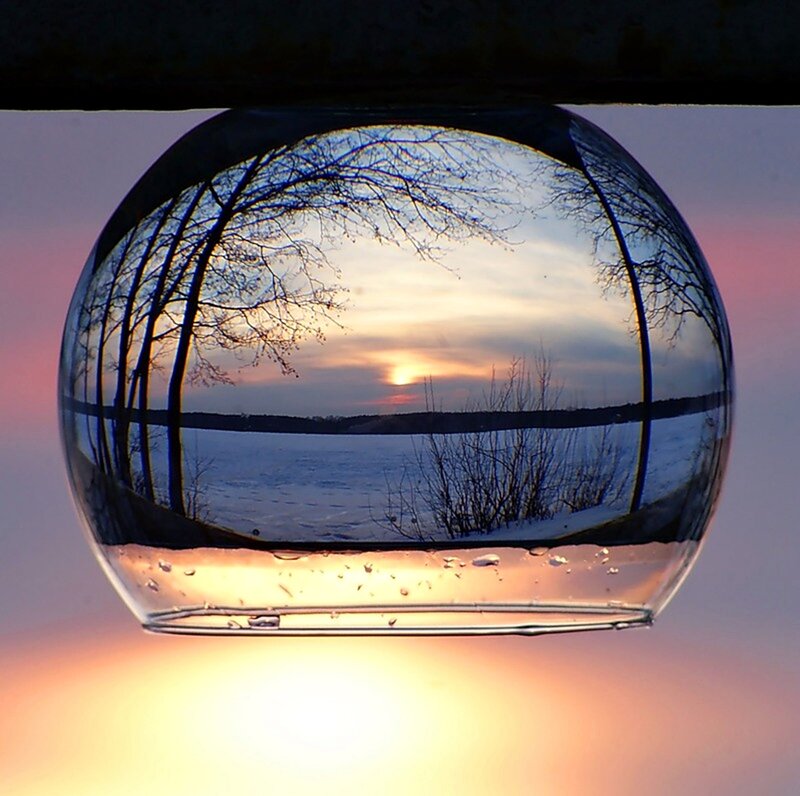 Sunset Reflected in Glass Sphere