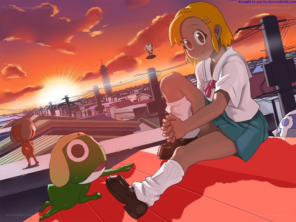 Sunset rooftop scene with characters