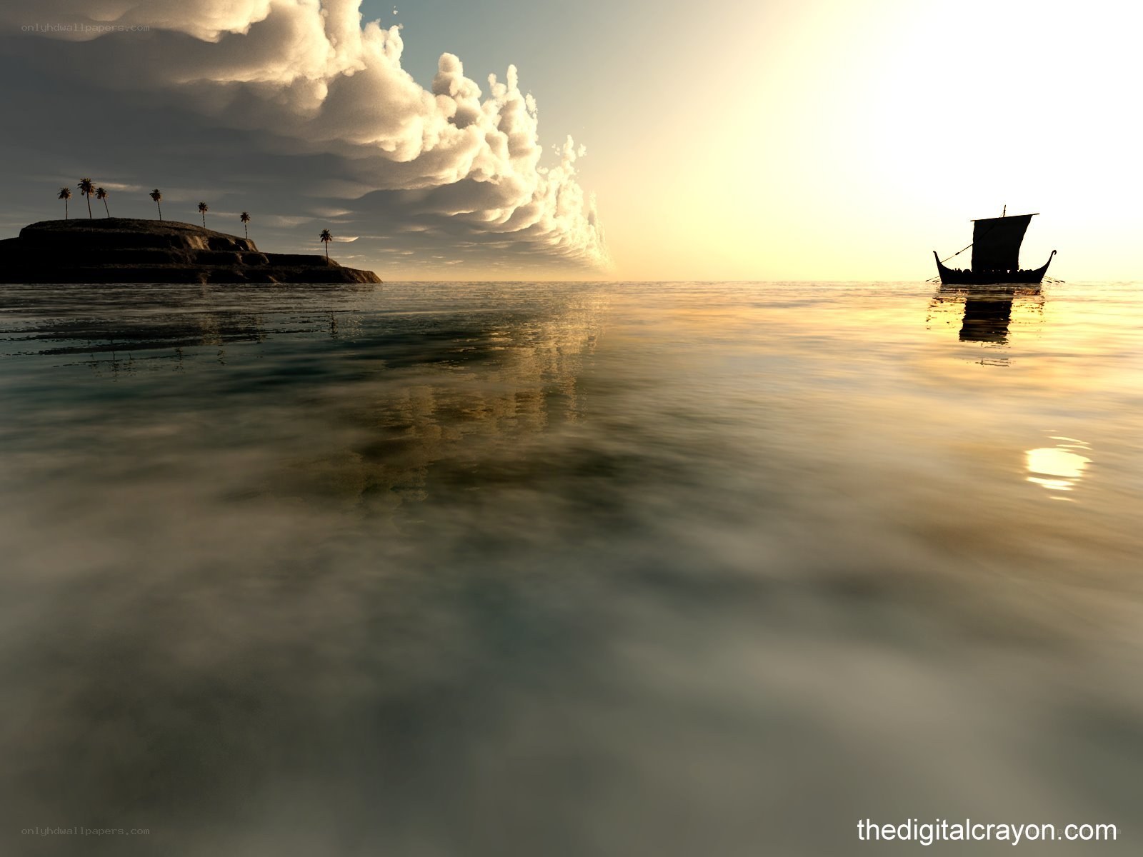 sunset sail on calm sea