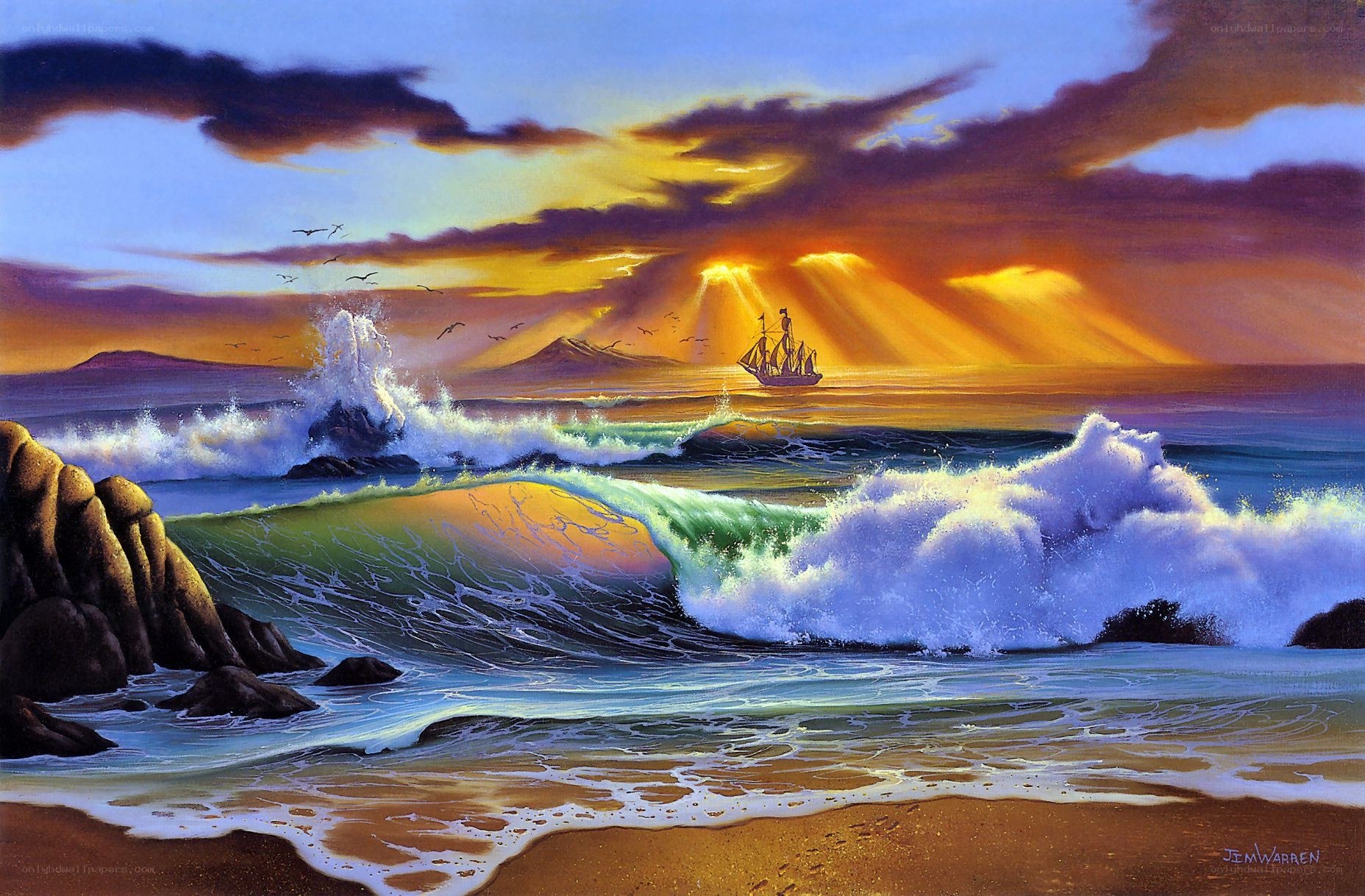 Sunset sailboat at sea