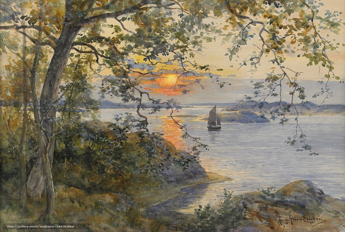 Sunset sailboat on a calm bay