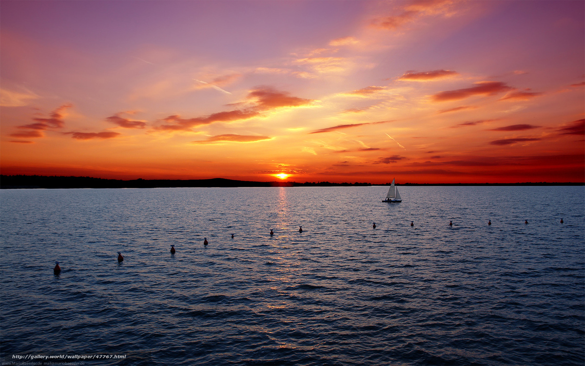 Sunset sailboat on calm water