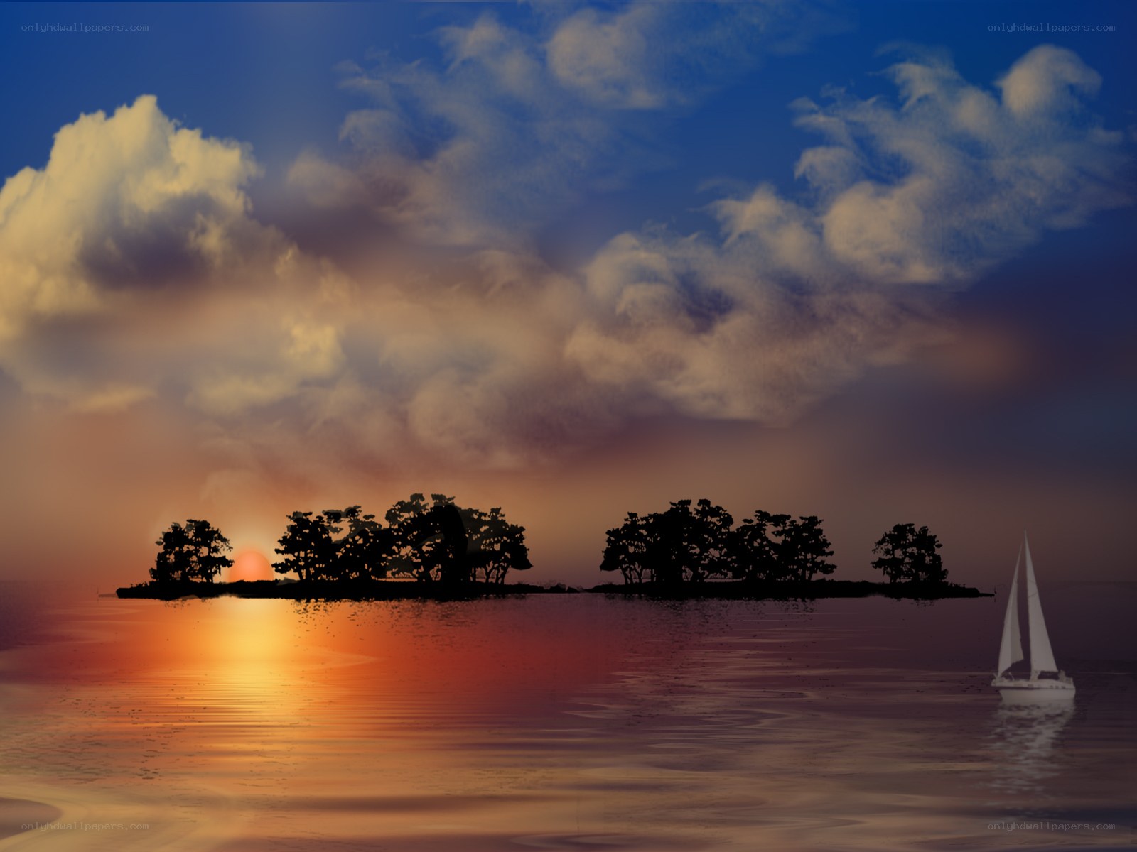 sunset sailboat over calm water