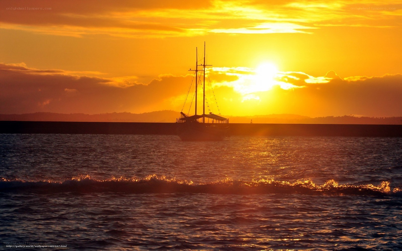 Sunset sailboat silhouette