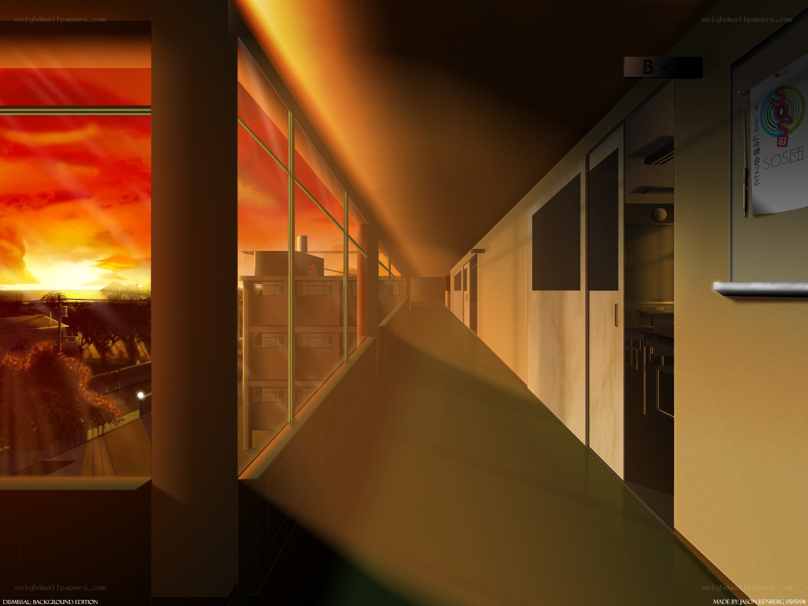 Sunset school hallway