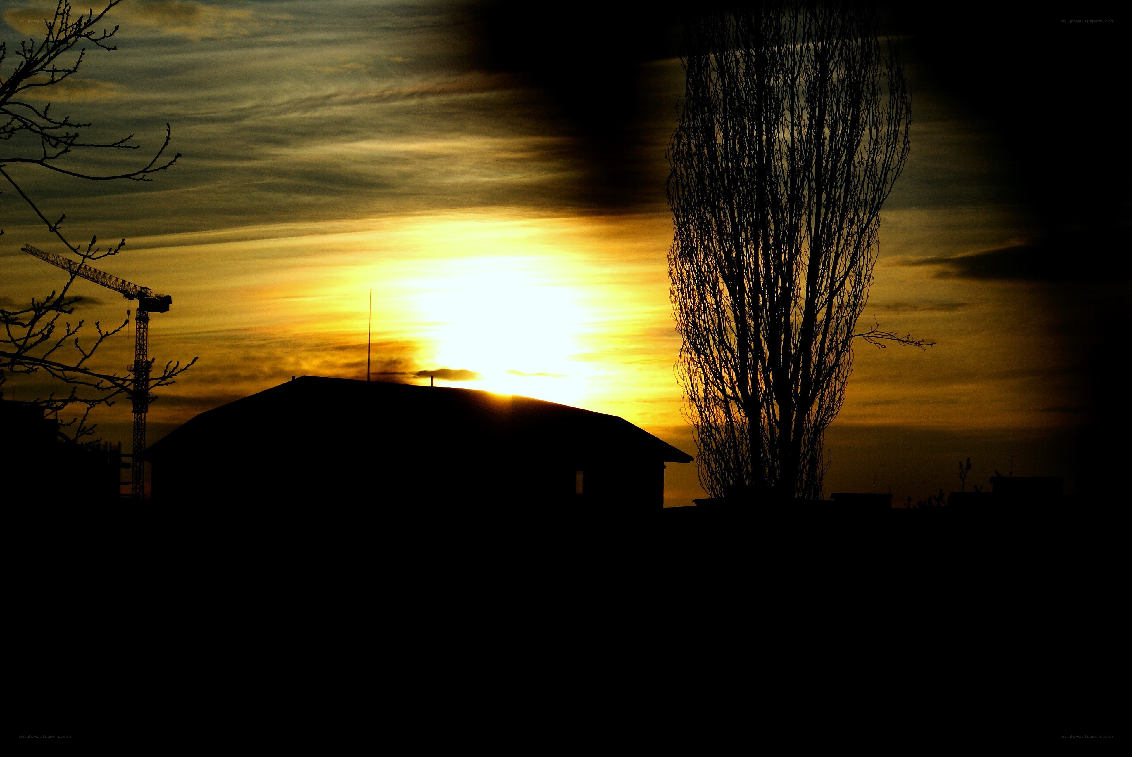 Sunset silhouette with crane