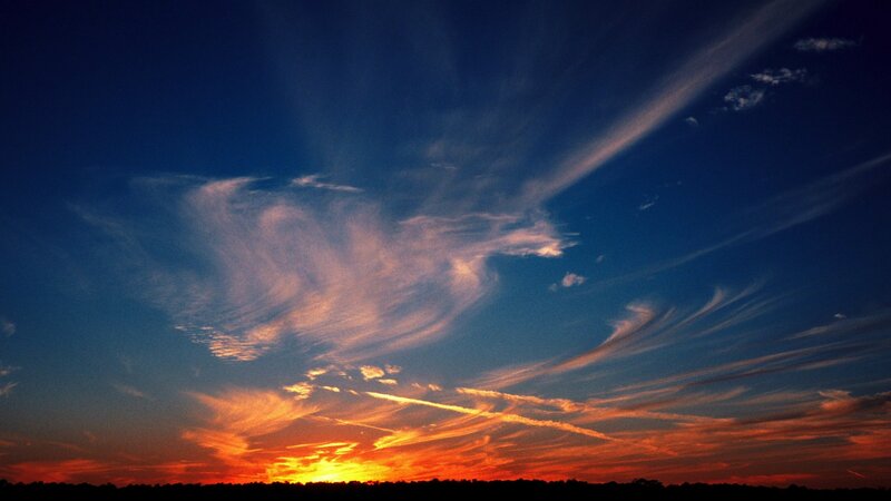 Sunset Sky with Clouds — Blue, Dramatic, Photograph, Horizon