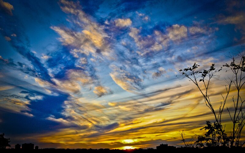 Sunset Sky with Clouds — Blue, Dramatic, Photograph, Silhouette
