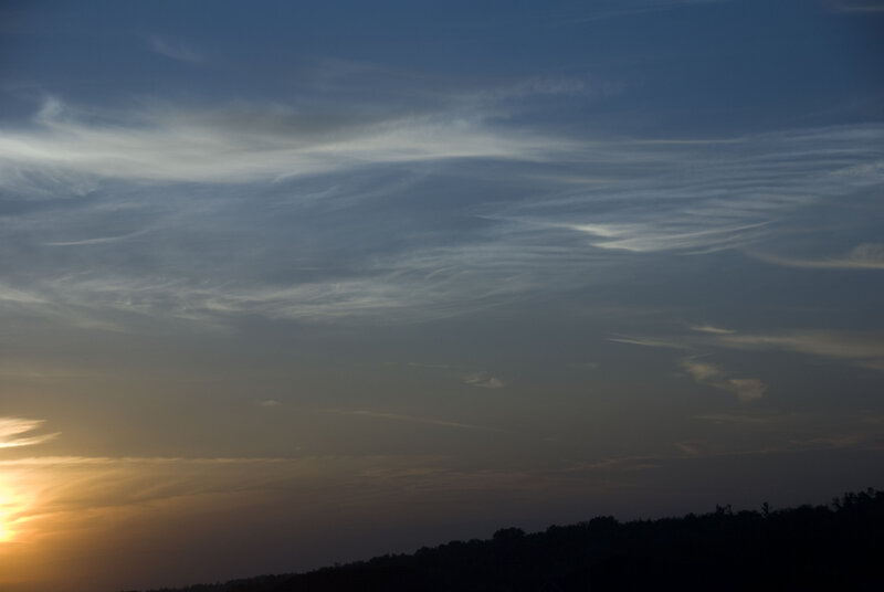 Sunset Sky with Clouds — Blue, Serene, Photograph, Horizon, Trees