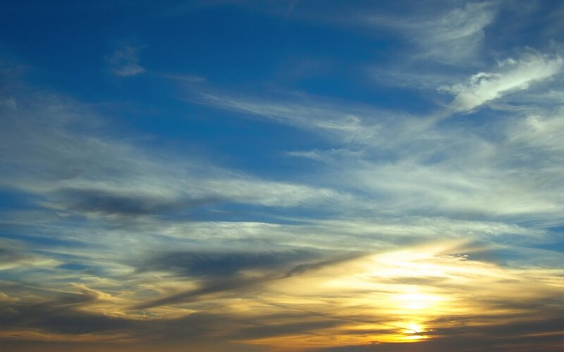 Sunset Sky with Clouds — Blue, Serene, Photograph, Sun