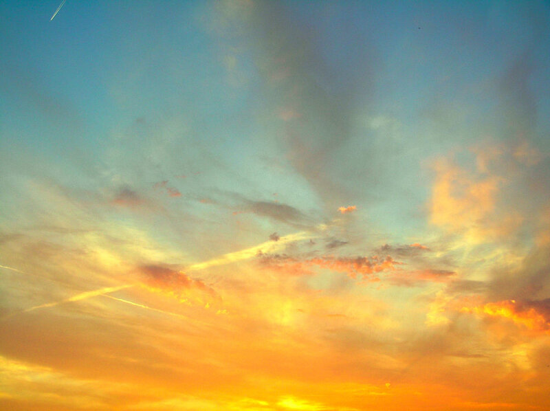 Sunset Sky with Clouds — Orange, Dramatic, Photograph, Airplane Contrail