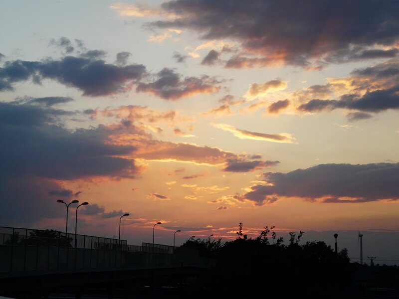 Sunset Sky with Clouds — Orange, Dramatic, Photograph, Bridge