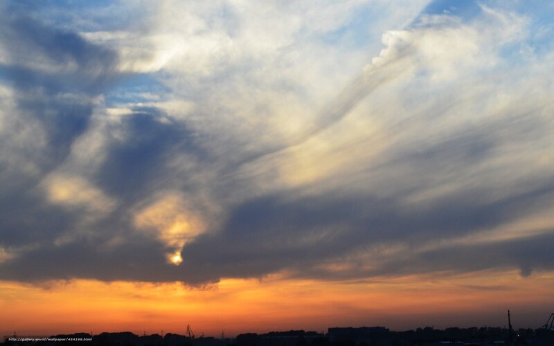 Sunset Sky with Clouds — Orange, Dramatic, Photograph, Horizon, Cranes