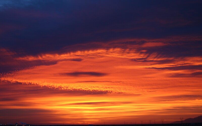 Sunset Sky with Clouds — Orange, Dramatic, Photograph, Horizon, Mountains