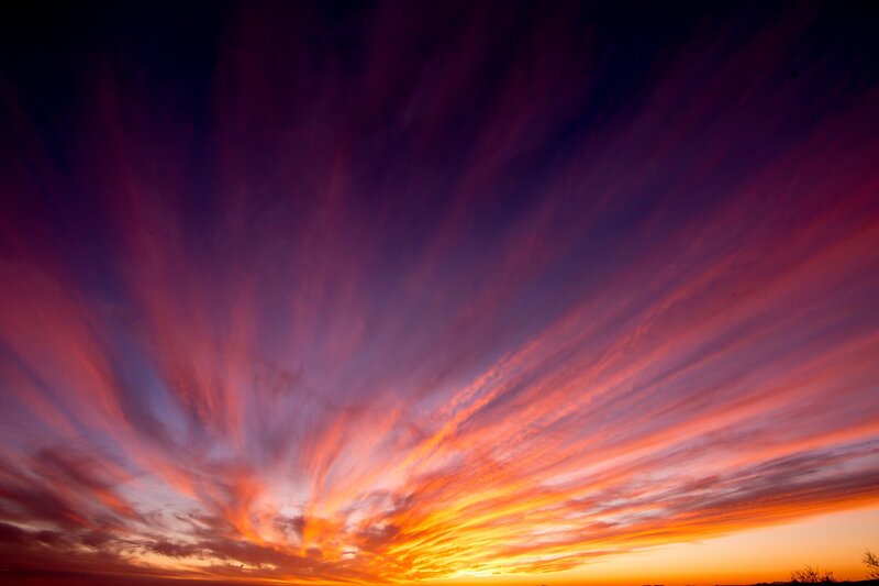 Sunset Sky with Clouds — Orange, Dramatic, Photograph, Horizon, Silhouette