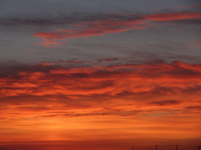 Sunset Sky with Clouds — Orange, Dramatic, Photograph, Power Lines