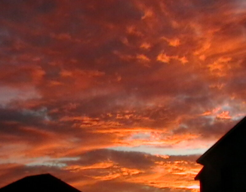 Sunset Sky with Clouds — Orange, Dramatic, Photograph, Rooftops