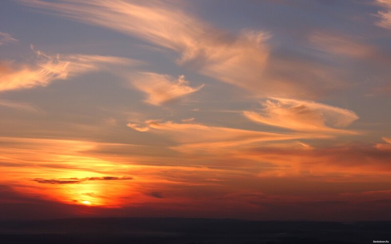 Sunset Sky with Clouds — Orange, Dramatic, Photograph, Sun, Horizon
