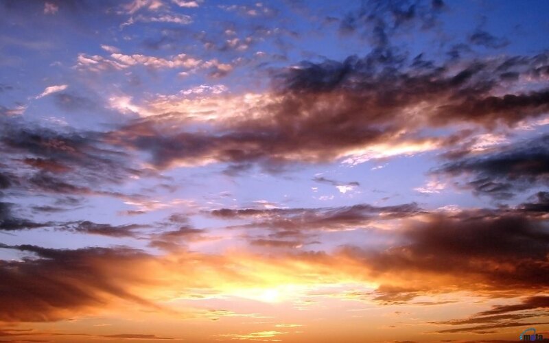 Sunset Sky with Clouds — Orange, Dramatic, Photograph, Sun, Purple, Blue
