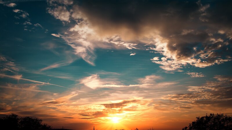 Sunset Sky with Clouds — Orange, Dramatic, Photograph, Sun, Silhouette