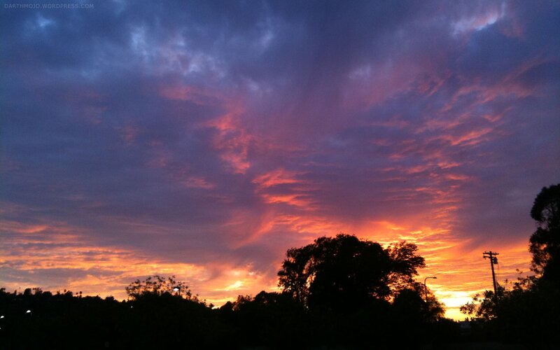 Sunset Sky with Clouds — Purple, Dramatic, Photograph, Trees, Power Pole
