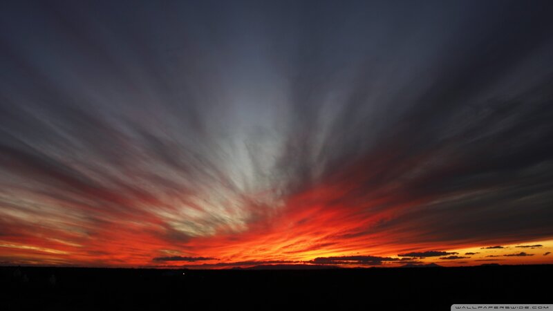 Sunset Sky with Clouds — Red, Dramatic, Photograph, Horizon