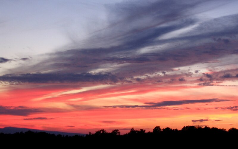 Sunset Sky with Clouds — Red, Dramatic, Photograph, Trees, Horizon