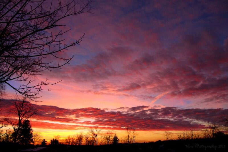 Sunset Sky with Clouds — Red, Dramatic, Photograph, Trees