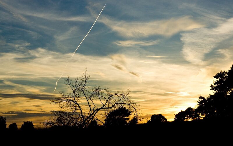 Sunset sky with contrail