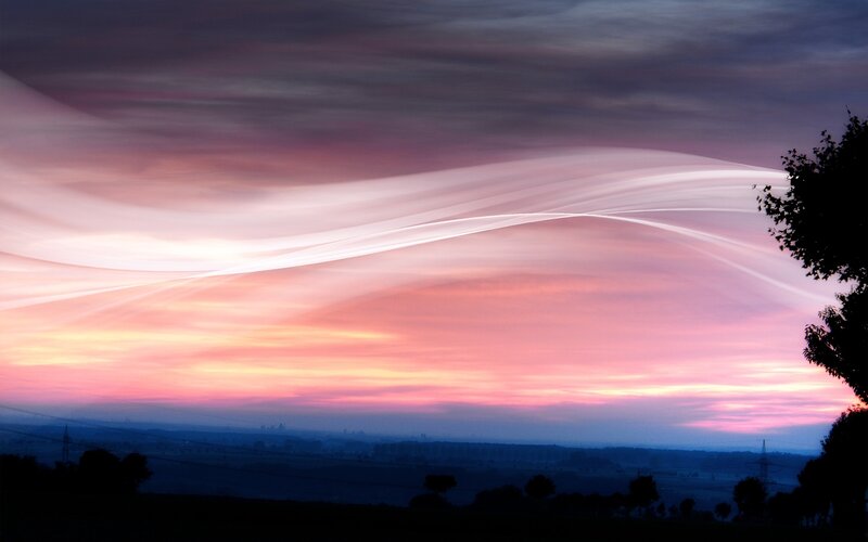 Sunset Sky with Light Trails